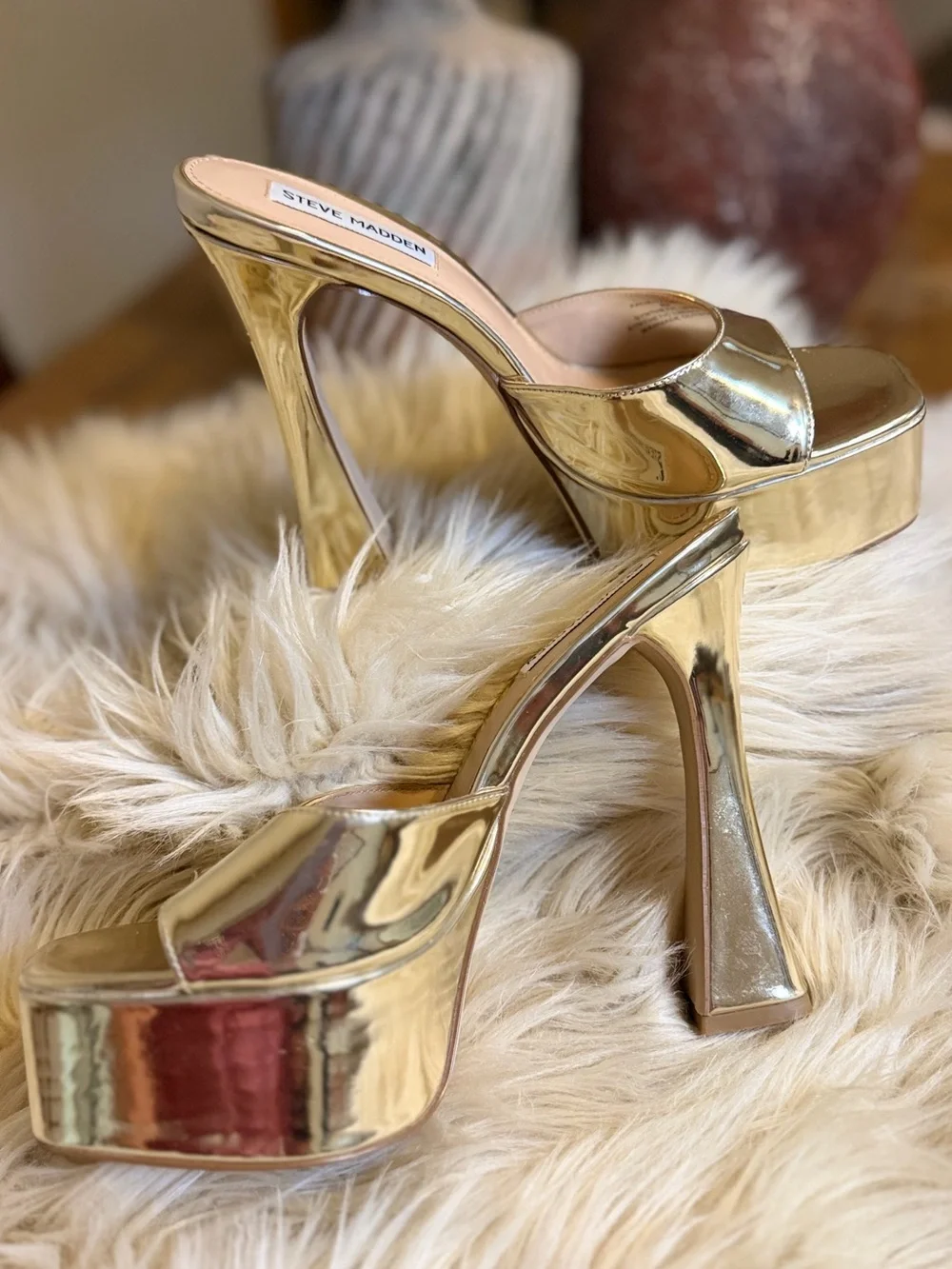 Steve Madden Kacie Gold Metallic Platform Mule Heels Size 8 Y2K Disco Party
